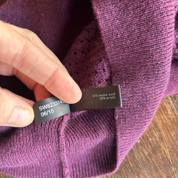 The Limited Small Textured Purple Merino Wool Blend V-Neck Sweater - Picture 8 of 8